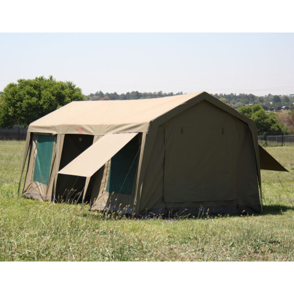 Side view of beige tent